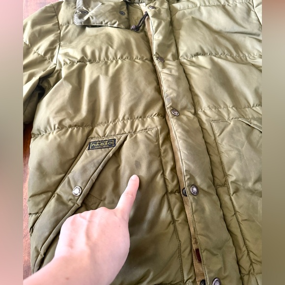 Polo Ralph Lauren Goose Down Green Jacket Coat Men’s M Medium Hood Hooded Zip - Picture 4 of 14